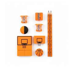 Football & Basketball Stationery Kit – Pencil, Sharpener & Eraser (Birthday Gift)